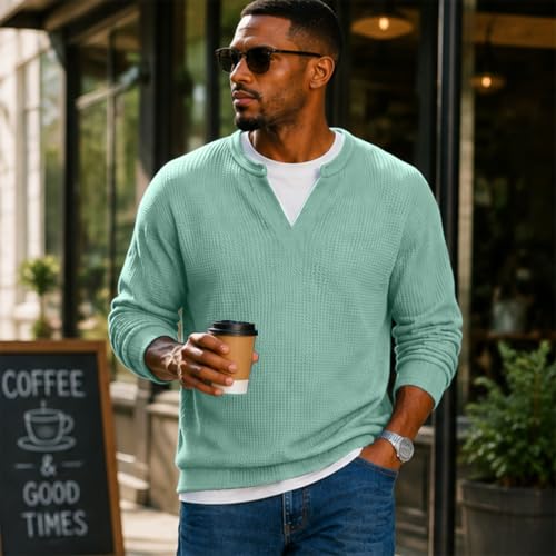 Vneck Tshirts Shirts for Men Thermal Waffle Knit Layered Look Sweatshirt - image 3