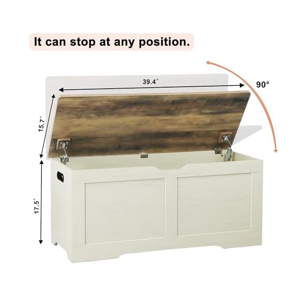 394 storage chest wooden storage bench large storage trunk with 2 safety hinges entryway shoes bench for living room bedroom antique white  urban country home decor