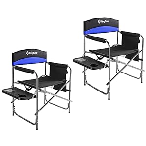 KingCamp Camping Directors Chairs Supports 400 Pounds for Adults, Padded Folding Portable Camping Chair with Side Table, Storage Pockets Blue (2-Pack)