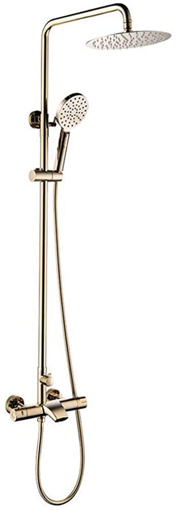 Robinet de douche thermostatique anti-brûlure en laiton or avec grand ciel de pluie