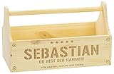 LAUBLUST Große Werkzeugkiste Hammer Motiv - Personalisiert mit Individueller Wunsch-Gravur - 34 x 18 x 20 cm, Natur | Geschenkkiste - Geschenk-Verpackung | Aufbewahrungskiste | Flaschen-Korb