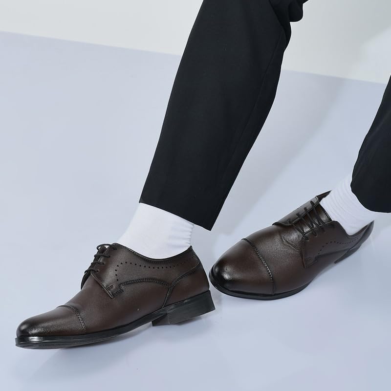 Image of FAUSTO Men Formal Classic Office Lace Up Derby College Shoes | Evening Party, Event, Wedding Tuxedo Oxford Shoe | Memory Cushioned Insole