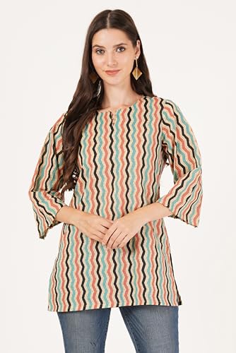 Image of Amazon Brand - Anarva Jaipuri Cotton Printed Short Kurti for Women