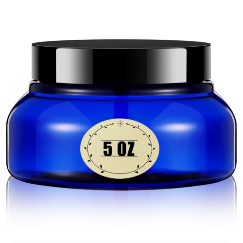 Plastic Cosmetic Jars with Lids Label, 5 oz, Blue, Black
