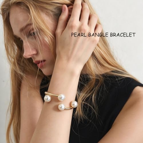 Gold Pearl Bangle Bracelet for Women Elegant Pearls Bracelets — 사진 2