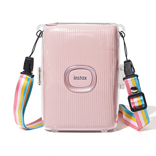 MUZIRI KINOKOO Mini Link 2 Tasche Klar Kompatibel für Fuji Instax Link 2 Fotodrucker Schutzhülle für Hart PVC Fall mit Regenbogen Schultergurt für transparente Cover