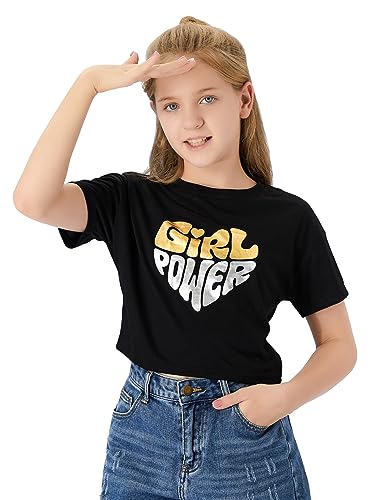 Image of Stylish Graffiti /Butterfly Graphic Crop Top for Girls -Cool Summer T-Shirt Soft Colorful 2-Pack Tees Size 6-18