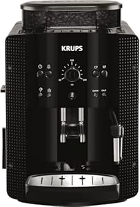 KRUPS Arabica Picto Kaffeevollautomat, kompaktes Design, einfache Bedienung, intuitiv einstellbarer Drehregler, Milchschaumdüse, 2-Tassen-Funktion, Kaffeemaschine, Schwarz, EA810870