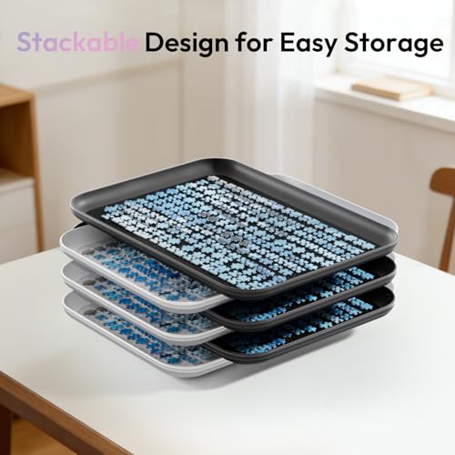 Anti-Slip Jigsaw Puzzle Sorting Trays – 6 Mixed (Black & White) Stackable Sorting Trays, Durable Plastic Organizer for Big Puzzles up to 1000 Pieces