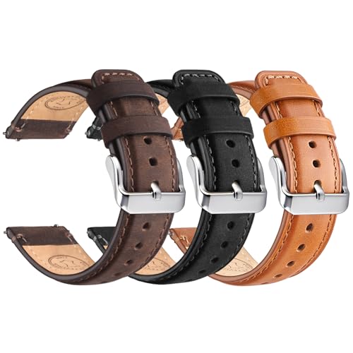 Wristitani 3 Pack Leather Watch Strap, 20mm 22mm Top Genuine Leather Watch bands for Men, Quick Release Vintage Wristband