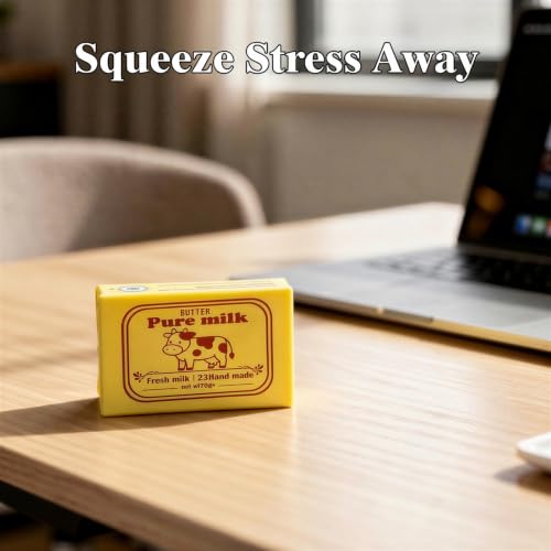 2 Pcs Butter Sensory Toy, 4.1 x 2.8 x 1.7 in, 10.5 x 7.2 x 4.2 cm, Ultra Soft Stress Relief Squishy, Cheese Block Fidget Sensory Item for Office Desk Relaxation, Cute Cow Graphic, Focus Aid - Image 5
