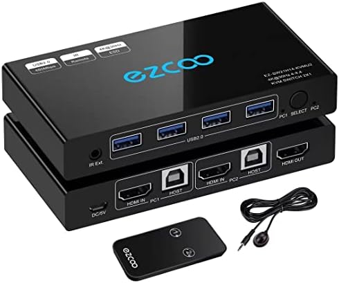 HDMI KVM Switch 2 Port 4K@30Hz KVM Switch for 2 Computers Share Keyboard Mouse and One Monitor 2 HDMI KVM Cables