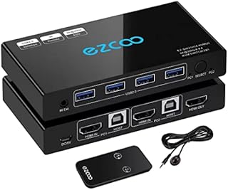 HDMI KVM Switch 2 Port 4K@30Hz KVM Switch for 2 Computers Share Keyboard Mouse and One Monitor 2 HDMI KVM Cables