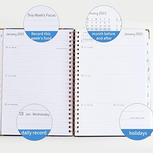 Agenda Diary, A5 Week to View Planner Notepad, Personal Organiser Habit Tracker with 12 Monthly Tabs
