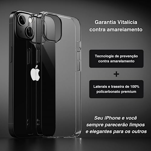 Dechutz Capa D7 Clássico Slim Fit, Nunca amarela - para iPhone 13 (Transparente)