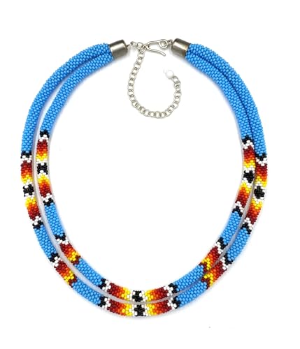 Native Style Beaded Double Strand Rope Necklace for Women Handmade