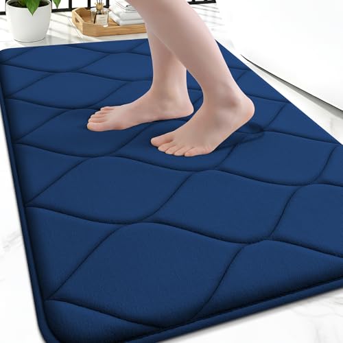 Image of Smiry Memory Foam Bath Mat 30''x20'', Ultra Soft Non-Slip Bathroom Rug, Plush Water Absorbent Quick Dry and Machine Washable Floor Mat for Shower, Tub & Home Decor, Navy Blue
