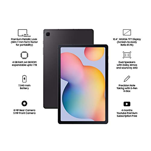 Image of Samsung Galaxy Tab S6 Lite (10.4 inch, RAM 4 GB, ROM 64 GB, Wi-Fi-only), Oxford Grey + Cover