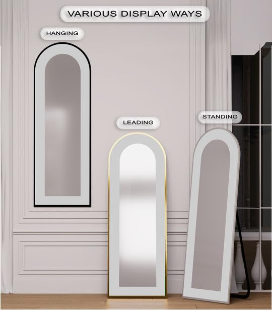 Specchio da terra astratto a lunghezza intera, 68,9 x 168,2 cm, grigio chiaro, specchio da pavimento con cornice nera