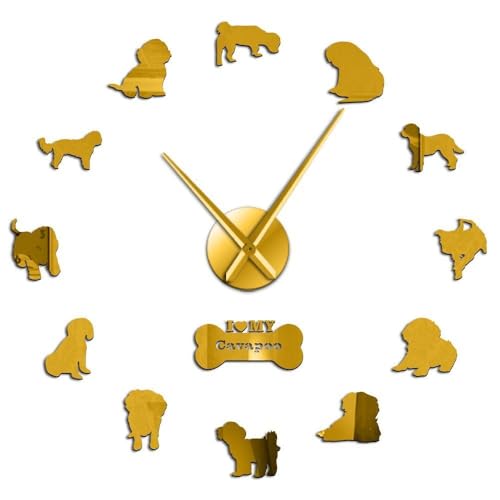 Horloge murale Cavapoo 3D dorée pour sublimer la décoration de votre salon moderne