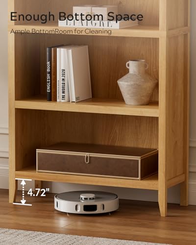 Image of EYYTHUNG 71 inch Tall Bookshelf, 5 Tiers Farmhouse Floor Standing Display Storage with Adjustable Shelf, Wooden Open Bookcase Home Decor Organizer, Large Modern Book Storage Shelf, Natural Oak