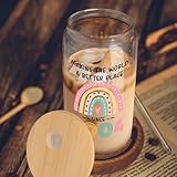 Joymaking Drinking Glass Set with Bamboo Lids and Straws for Iced Coffee and Tea - 21st Birthday Gift for Her, Friends, Daughter, Classmates - 16oz - Image 2