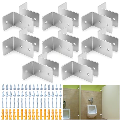 Blulu 8 Set L-Shaped Urinal Screen Brackets Polished Chrome 2-Ear 2.5'' Long for All Panel Thicknesses with Fasteners and Through Bolts Screws Bathroom Partition Hardware Urinal Divider (2.5'')
