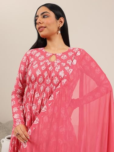 Image of Libas Printed Cotton A-Line Kurta With Churidar and Dupatta