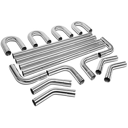 DNA Motoring ZTL-25SS 16 Pcs 2.5 Inches Stainless Steel DIY Custom Exhaust Tubing Mandrel Bend Pipe Straight & U-Bend Kit, Universal Fit