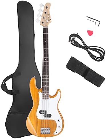 Glarry Electric Bass Guitar Full Size 4 String Rosewood Basswood Fire Style Exquisite Burning Bass (Transparent Yellow)