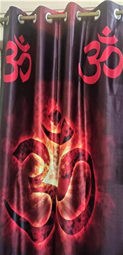 Image of 3D Digital Printed Heavy Fabric Om & Swastik Design Curtains for Pooja Room, Temple, Home, 4x5 feet, Set of 2 Pc