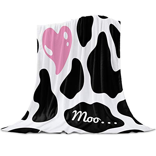 毛布 シングル ブランケット ぶらんけっと 乳牛柄 牛柄 アニマルプリント 黒とピンク おしゃれ 夏用 エアコン対策 吸湿発熱 マイクロファイバー 冬用敷き毛布 フランネル 柔らかい ひざ掛け お昼寝ケット 掛け毛布 洗える もうふ フリース 軽量 薄手 100x150cm