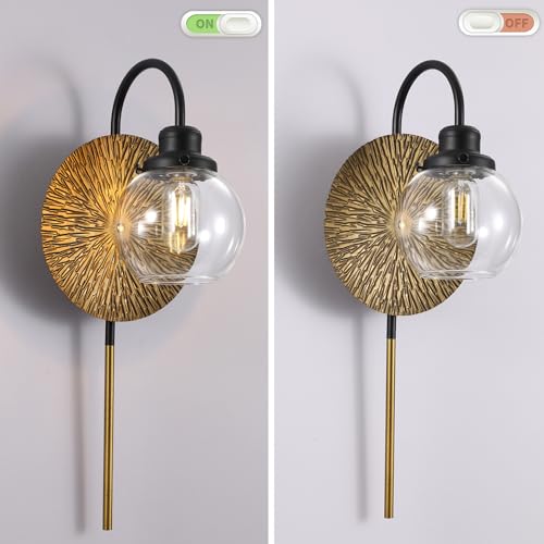 Image of Vintage Gold Wall Sconces,Modern Sconces Wall Lighting Decor with Globe Glass Shade for Bedroom Hallway Living Room Bathroom Vanity Light Fixture.