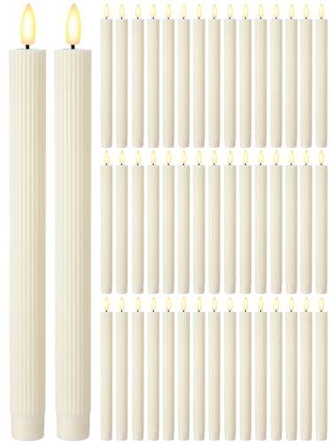Image of Funtery 48 Pcs Flameless LED Taper Candles Battery Operated Candles Bulk Realistic LED Candlesticks Flickering for Wedding Church Party Home Decor(Ivory,10 Inch,Elegant Style)