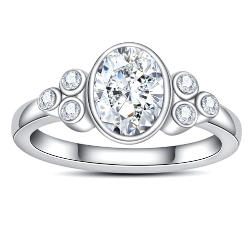 Moissanite Engagement Rings 1.5/1.65CTTW D Color VVS1 Clarity 925 Sterling Silver Oval Cut Bezel Wedding Promise Anniversary Rings Set for Women with Certificate