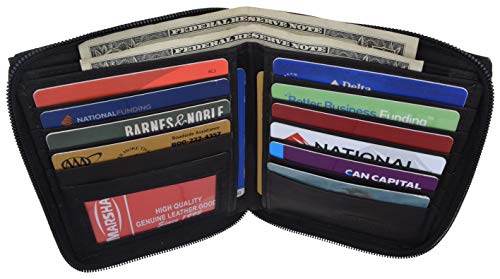 Mens Leather Zippered Wallet style - 702 (Color:Black) - Thumbnail 3