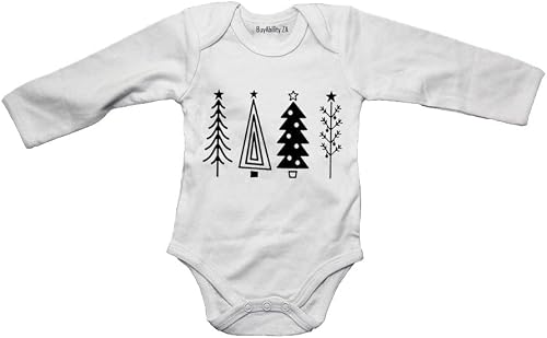 Christmas Trees - Baby Grow White Long Sleeve