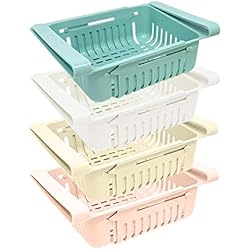joeji's Kitchen - Juego de 4 cajas de almacenamiento y organización de cocina para nevera, organizador de cajón retráctil para nevera, color azul blanco rosa y beige