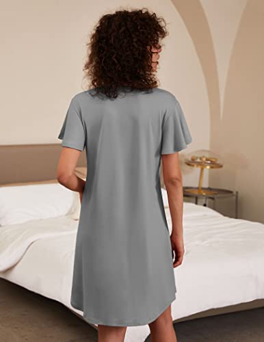 Image of Ekouaer 2 Pack Nightgowns for Women Short Sleeve Nightshirt Soft Sleepdress