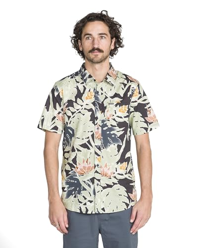 Volcom Mens Warbler Short Sleeve Woven Shirt Classic Fit Button Down Asphalt Black X-Large
