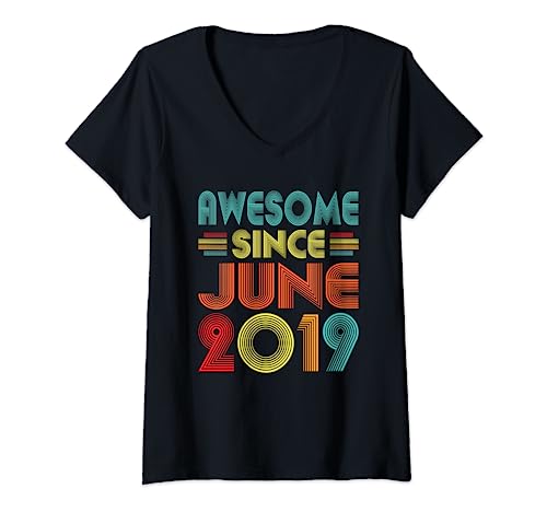 Mujer Awesome Since June 2019 Birth Of Birthday Vintage Men Women Camiseta Cuello V