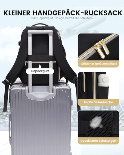 LOVEVOOK Ryanair Handgepäck 40x30x20, Klein Handgepäck Rucksack Tasche Reiserucksack Flugzeug, Carry On Hand Luggage Travel Backpack für 13,3 Zoll Laptop Damen Herren, Cabin Bag Eurowings Wizz Schwarz