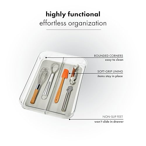 madesmart 2-Compartment Mini Utensil Drawer Organizer, Multi-Purpose Kitchen Organization and Storage, Soft-Grip, Clear by Madesmart - Image 3