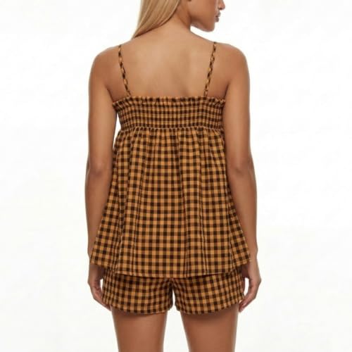 Image of Women Gingham Pajama Set Striped 2 Piece Shorts Matching Lounge Set Outfits