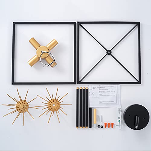 Viluxy Mid-Century Semi-Flush Mount Ceiling Light Fixture Gold Starburst Design Modern Chandelier Black Finish Cage For Bedroom, Dining Room, Kitchen, Living Room 4-Light #TOP7