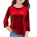 Girls Velvet Tops 3/4 Sleeve T-Shirts Velour Tees Shirts Solid Color Basic Tshirts for Kids 3-14 Years Red