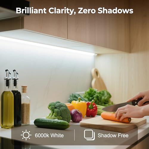 cambk Hardwired Under Cabinet Lighting for Kitchen,24inch120V Wired Undercounter Led Strip Lights 6000K White Waterproof, Luces para Cocina Bajo Gabinete Under Shelf Lights for Sink/Workbench