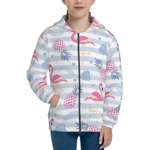 Flamingo and Pineapple Kids Pullover Hoodies Boys Zip Up Sweatshirts Girls Athletic Clothes with Pocket3