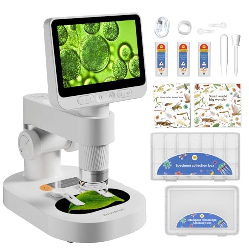 Image of Digital Microscope 1600x, 4.0 Inch Portable Electronic Coin Microscope with 8 Adjustable LED Lights for Adults