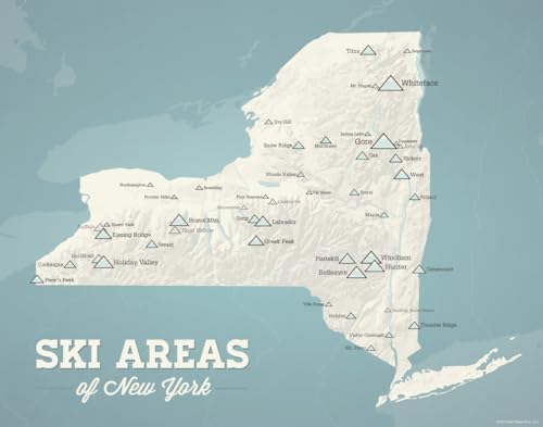 New York Ski Resorts Map 11x14 Print (Beige & Opal